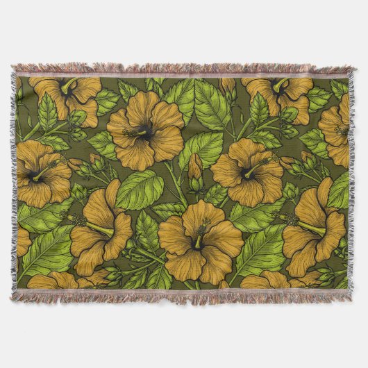 黄色のハイビスカス スローブランケット (正面)