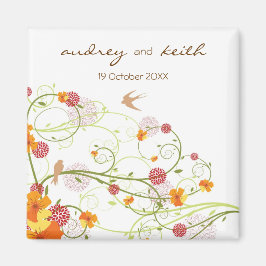 黄色のハイビスカス&スワローズ結婚式の日付を保存 マグネット