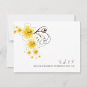 黄色のハイビスカス トロピカルビーチウェディング 出席確認カード 出欠カード (正面)