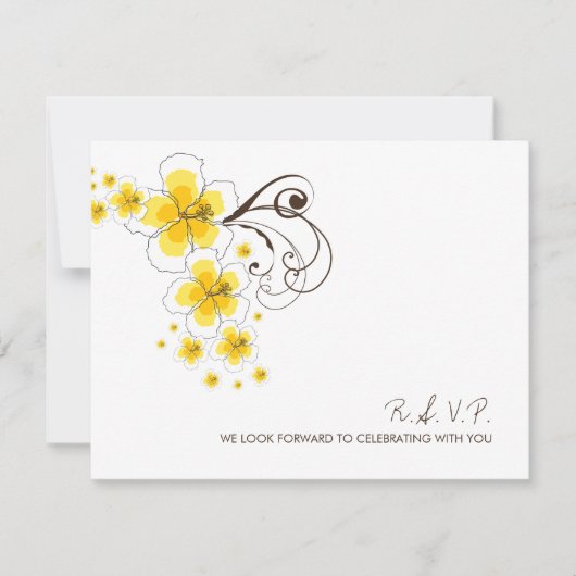 黄色のハイビスカス トロピカルビーチウェディング 出席確認カード 出欠カード (正面)