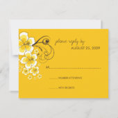 黄色のハイビスカス トロピカルビーチウェディング 出席確認カード 出欠カード (裏面)