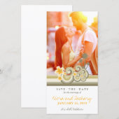 黄色のハイビスカス　トロピカル　タウペ　ウェーブ　ビーチ　フォト セーブザデート (正面/裏面)