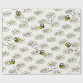 黄色のハチと白いデイジーの模様のクリーム ラッピングペーパー (フラット)