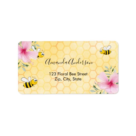 黄色のハチの巣と花の模様の封筒　住所記載用 ラベル (正面)