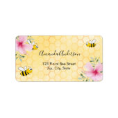 黄色のハチミツの巣の花柄の返送先住所ラベル ラベル (正面)