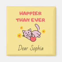 黄色のハッピーネコ 花のマグネット