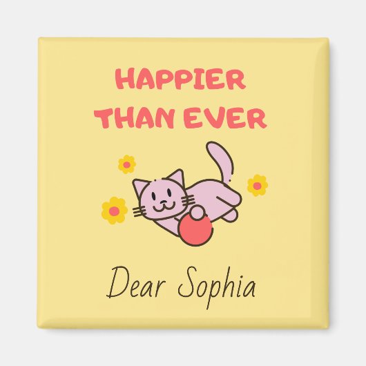 黄色のハッピーネコ 花のマグネット マグネット (正面)