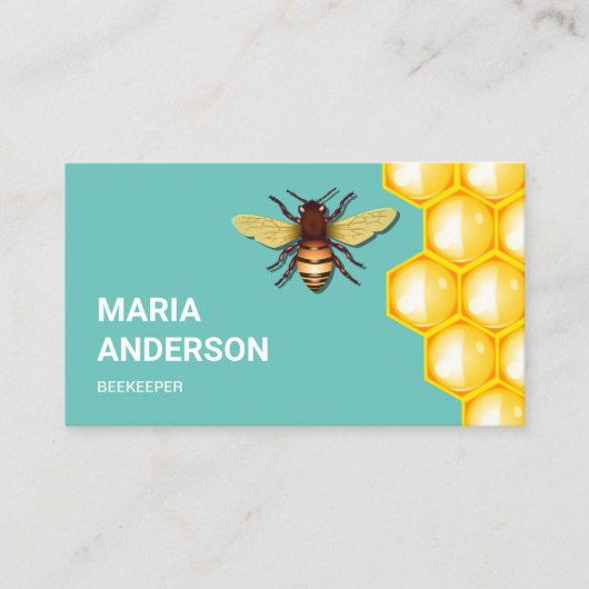 黄色のハニカムミツバチの巣の蜂蜜 ミツバチ 養蜂家 テール 名刺 (正面)