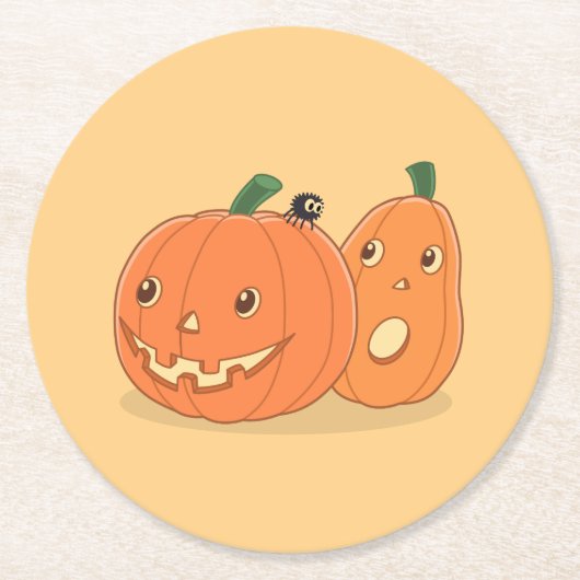 黄色のハロウィーンカボチャ ラウンドペーパーコースター (正面)