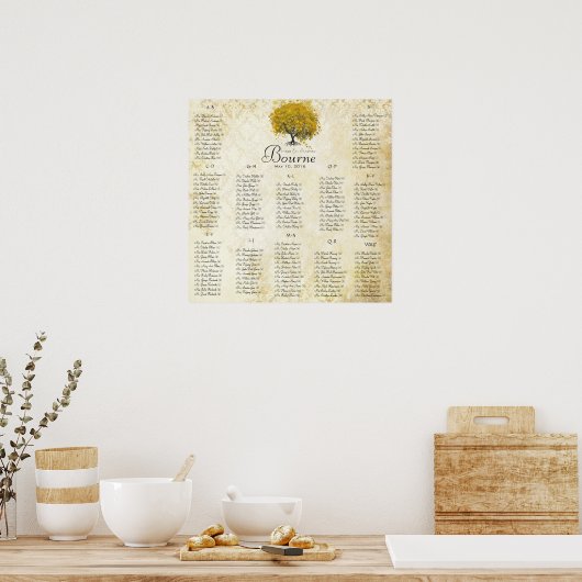 黄色のハートツリー100から150ゲストアルファベット ポスター (キッチン)