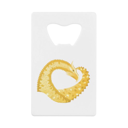 黄色のハートドラゴンの白 クレジットカード栓抜き (正面)
