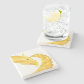 黄色のハートドラゴンの白 ストーンコースター (横)