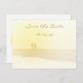 黄色のハートビーチ日付の保存 案内ポストカード (正面/裏面)