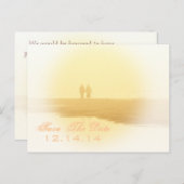 黄色のハートビーチ日付の保存 案内ポストカード (正面/裏面)