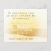 黄色のハートビーチ日付の保存 案内ポストカード (裏面)