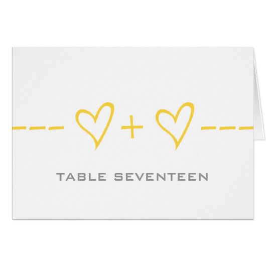 黄色のハート式テーブル番号カード (正面横)
