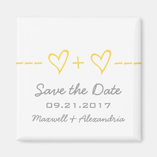 黄色のハート方程式日付マグネットの保存 マグネット (正面)