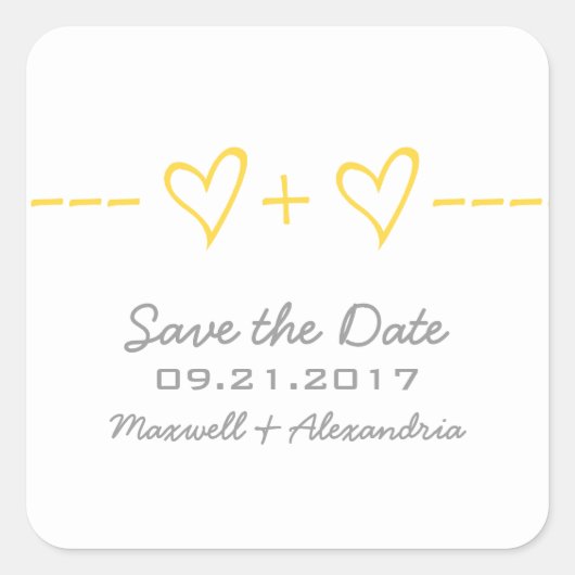 黄色のハート方程式 Save the Date ステッカー (正面)