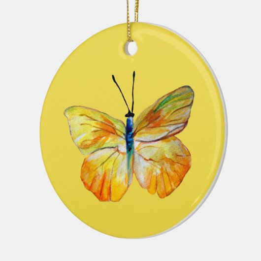 黄色のバタフライウォーター色drawingCircleオーナメント セラミックオーナメント (左)