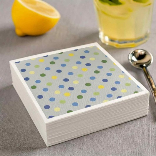 黄色のバターカップとブルーアイリスドット スタンダードカクテルナプキン