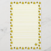 黄色のバターカップ絵を描水色の花が並ぶ 便箋 (正面)