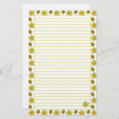 黄色のバターカップ絵を描水色の花が並ぶ 便箋 (正面/裏面)