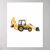黄色のバックホーローダー建設車両装飾 ポスター (正面)