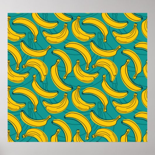 黄色のバナナ：黒のアウトラインヴィンテージ ポスター (正面)