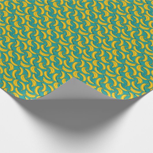 黄色のバナナ:黒のアウトラインヴィンテージ ラッピングペーパー (角)