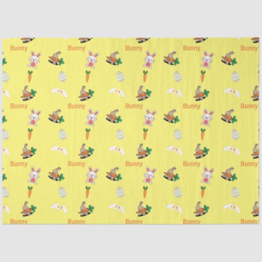 黄色のバニーとニンジンのパターン 薄葉紙 (正面)