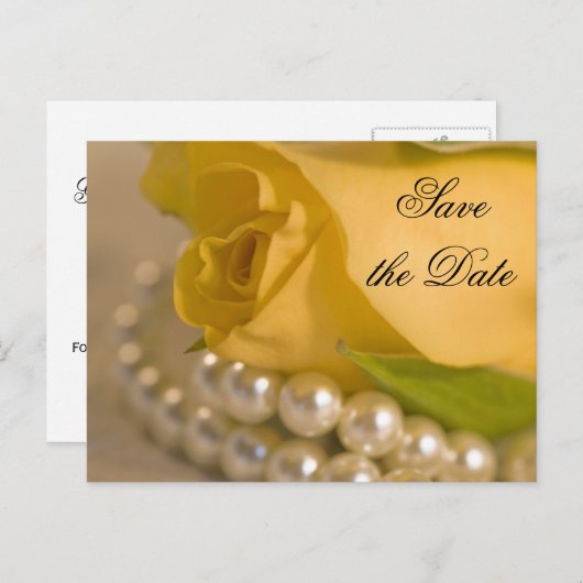 黄色のバラと白の真珠の日付を保存 案内ポストカード (正面/裏面)