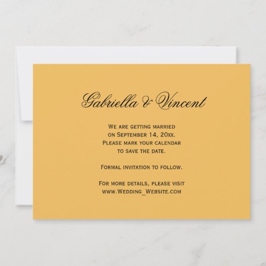 黄色のバラと白の真珠の結婚式の日付を保存 招待状 (裏面)