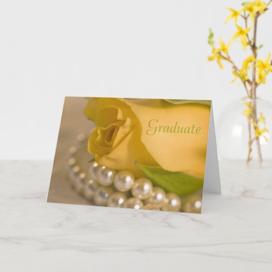 黄色のバラと真珠の卒業祝い カード (黄色い花)
