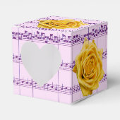 黄色のバラと紫の音楽ハートの好意ボックス フェイバーボックス (正面サイド)