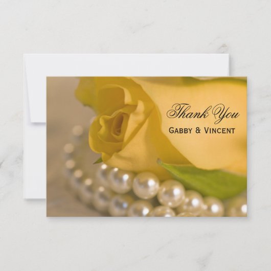 黄色のバラと結婚真珠のフラットありがとう サンキューカード (正面)