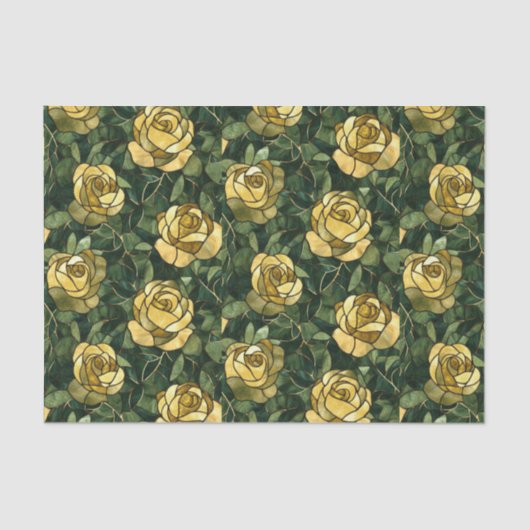 黄色のバラと緑のステンドグラス効果 薄葉紙 (正面)