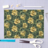 黄色のバラと緑のステンドグラス効果 薄葉紙 (クラフト)