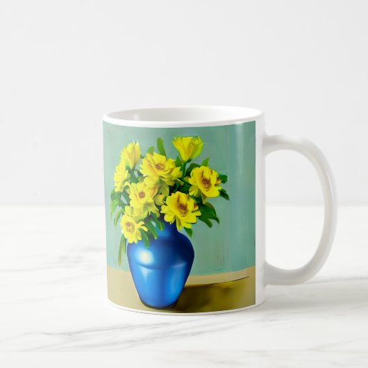 黄色のバラと青い花瓶ボホアート コーヒーマグカップ (右)