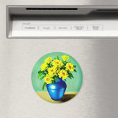 黄色のバラと青い花瓶ボホアート マグネット (インサイチュ (食洗機))