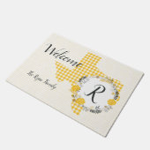 黄色のバラのテキサス州 – ギンガムモノグラム ドアマット (アングル)