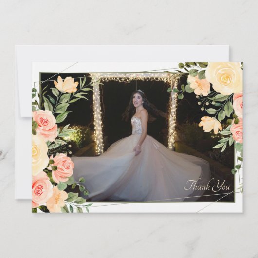 黄色のバラのフレーム サンクス フォト カード (正面)