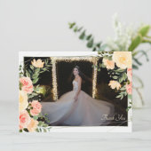 黄色のバラのフレーム サンクス フォト カード (スタンド正面)