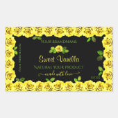 黄色のバラのフレーム 黒の商品パッケージラベル 長方形シール (正面)