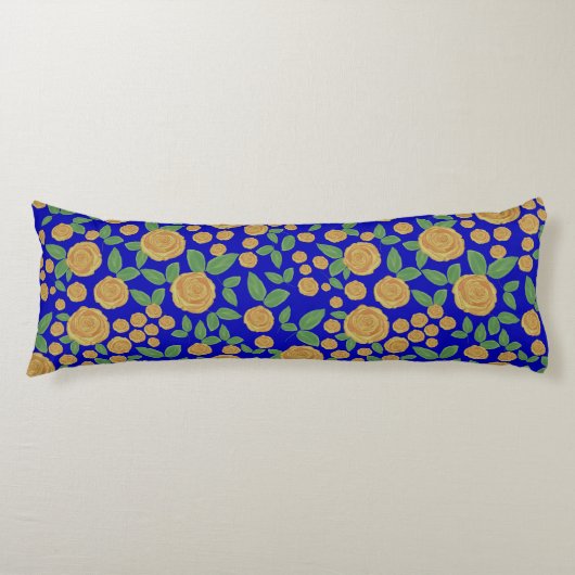 黄色のバラのフローラが青 ボディピロー (正面)