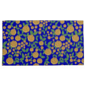 黄色のバラのフローラが青 枕カバー (正面右)