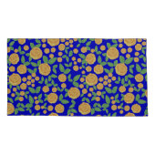 黄色のバラのフローラが青 枕カバー (裏面-左)