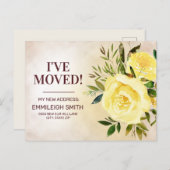 黄色のバラのフローラの葉の変更アドレス 案内ポストカード (正面/裏面)