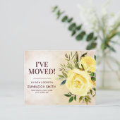 黄色のバラのフローラの葉の変更アドレス 案内ポストカード (スタンド正面)