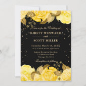 黄色のバラの境界 花のウェディング 招待状 (正面)