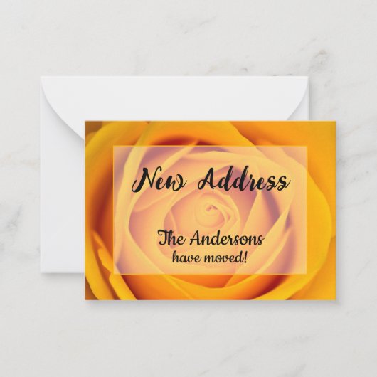 黄色のバラの新しいアドレスのお知らせ ノートカード (正面)